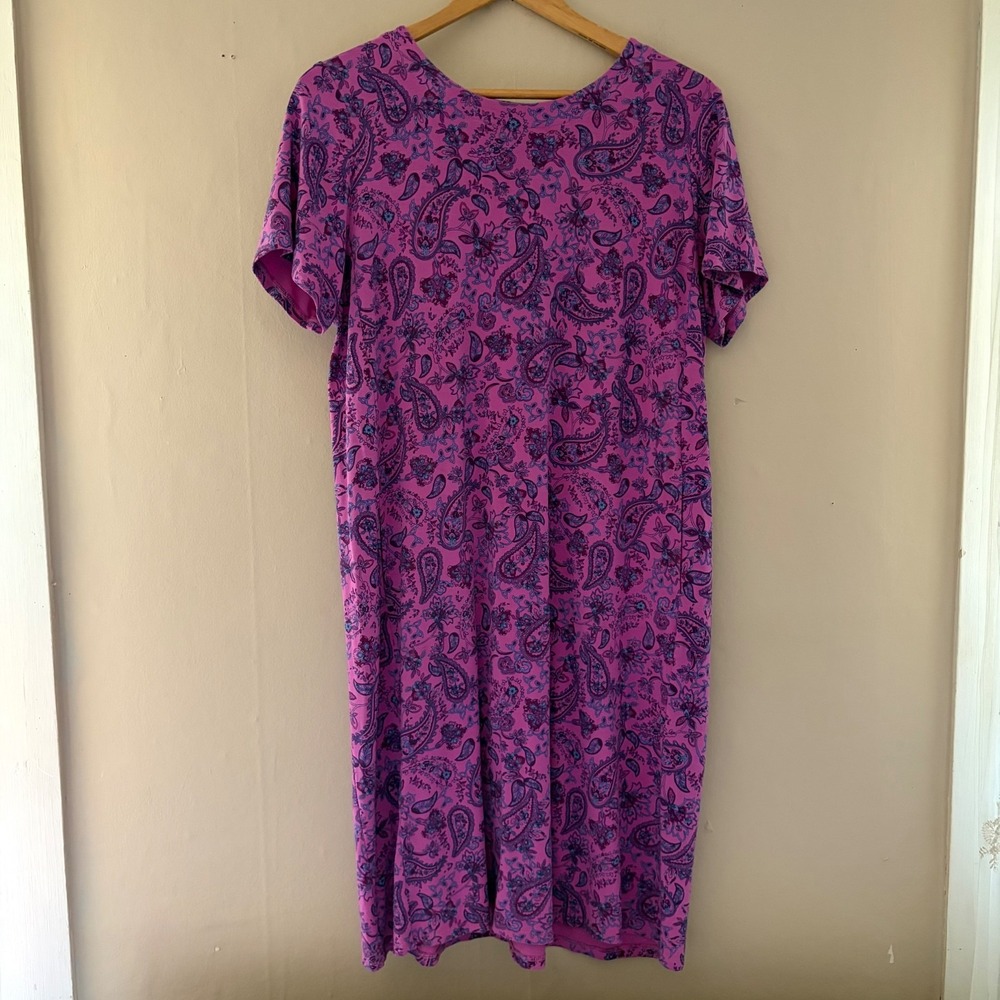 J Jill Wearever Collection Paisley Dress Size M Petite Pink Purple Boho Peasant